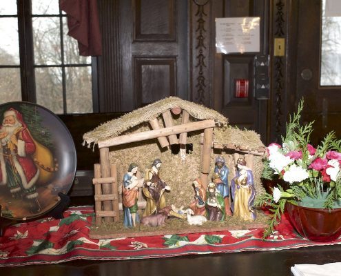 Holiday decorations in the Victoria Home lobby